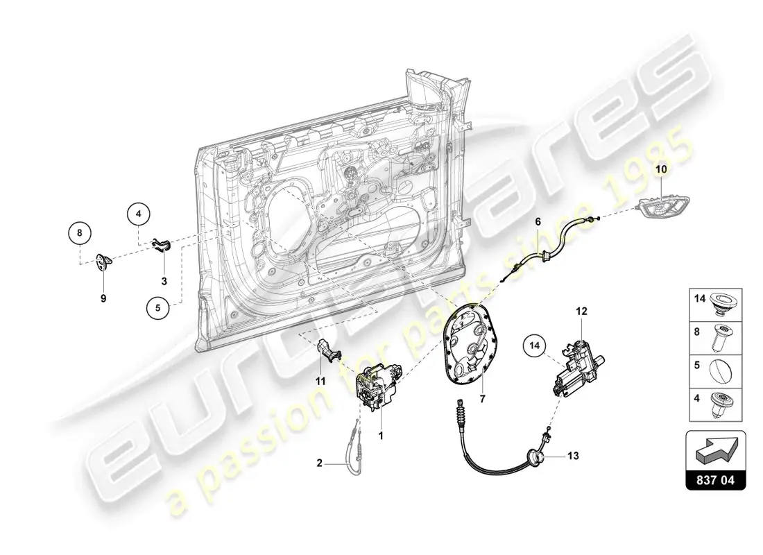 lamborghini urus performante (2023) door lock front parts diagram