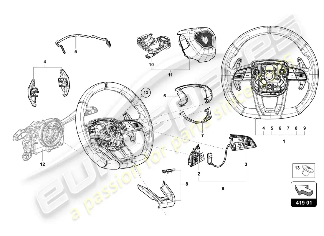 lamborghini urus (2021) steering wheel parts diagram