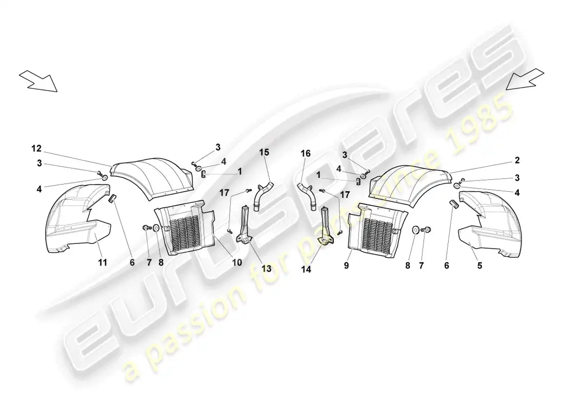 lamborghini lp640 roadster (2008) wheel housing liner rear parts diagram