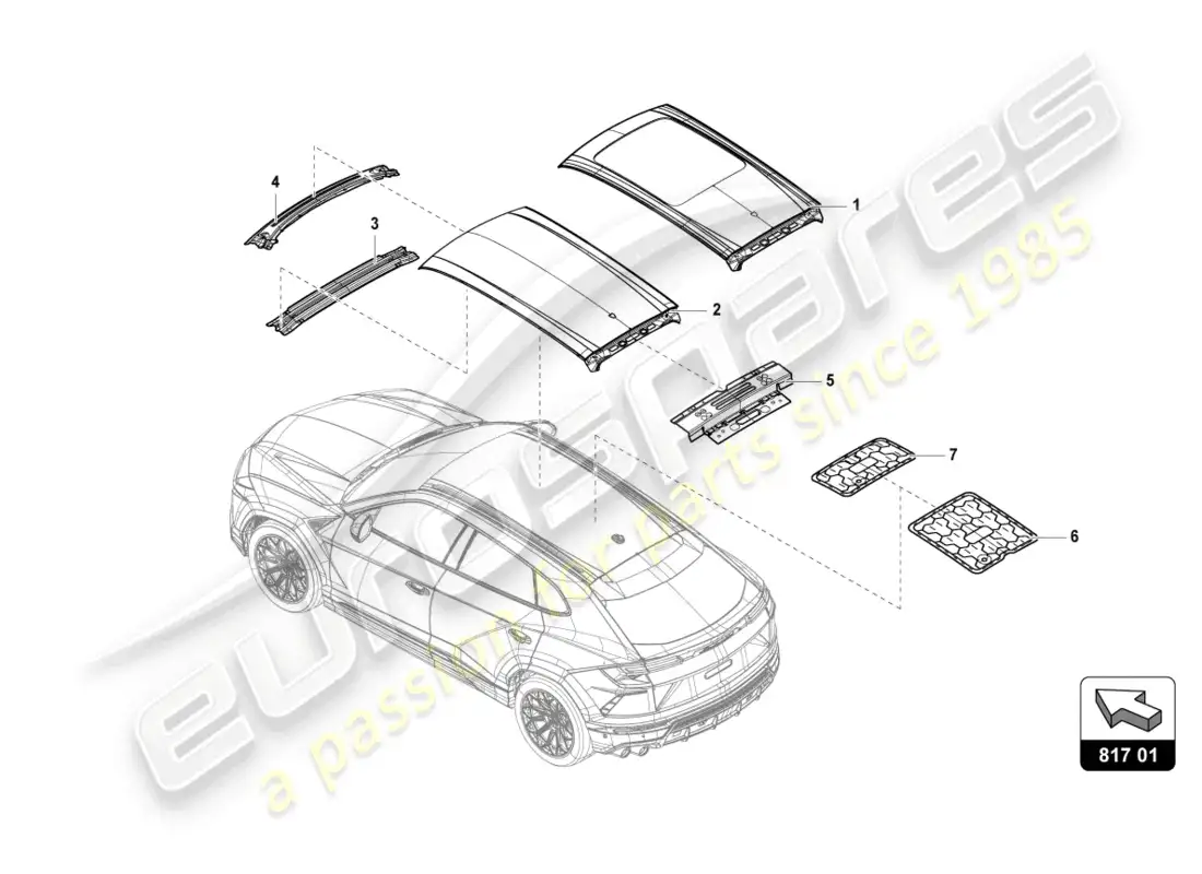 lamborghini urus (2020) roof frame-outer panel parts diagram