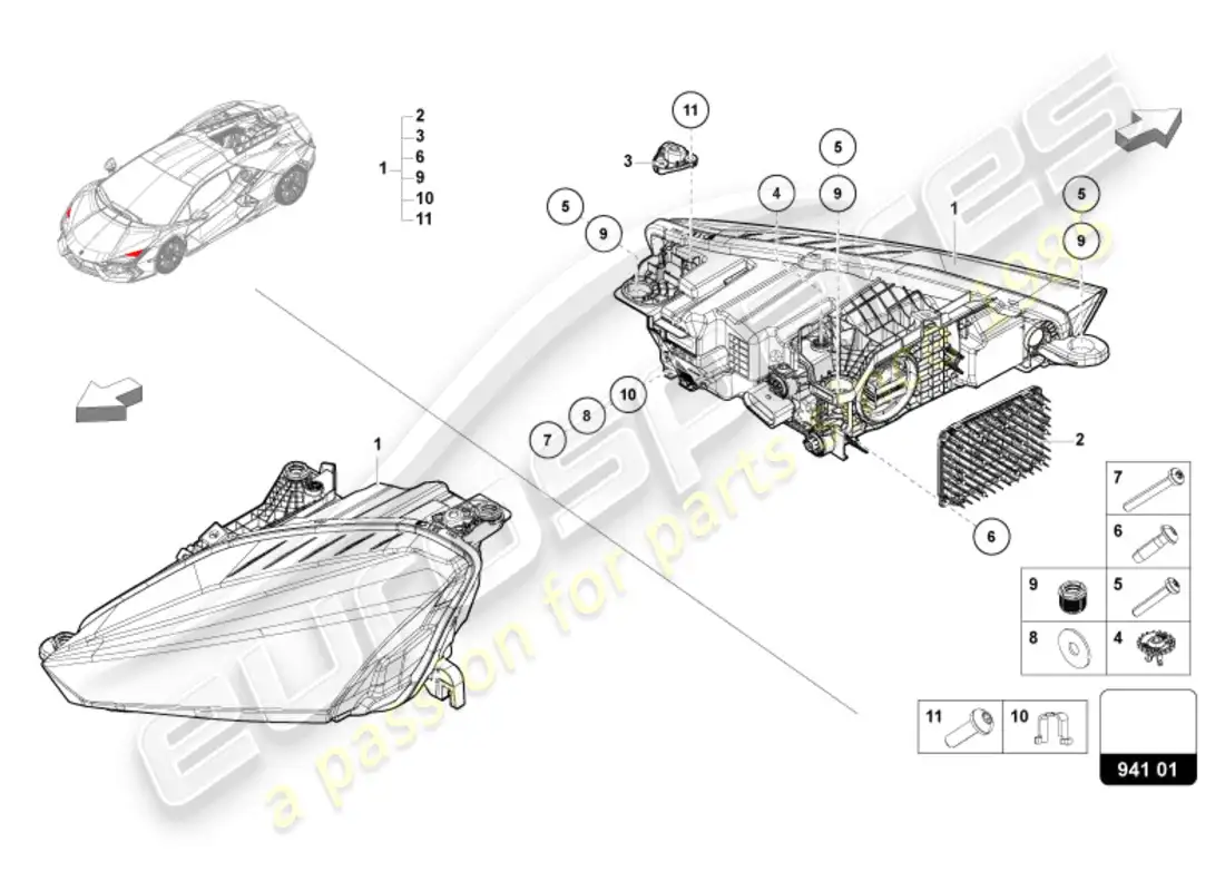 lamborghini revuelto coupe (2024) led headlight parts diagram
