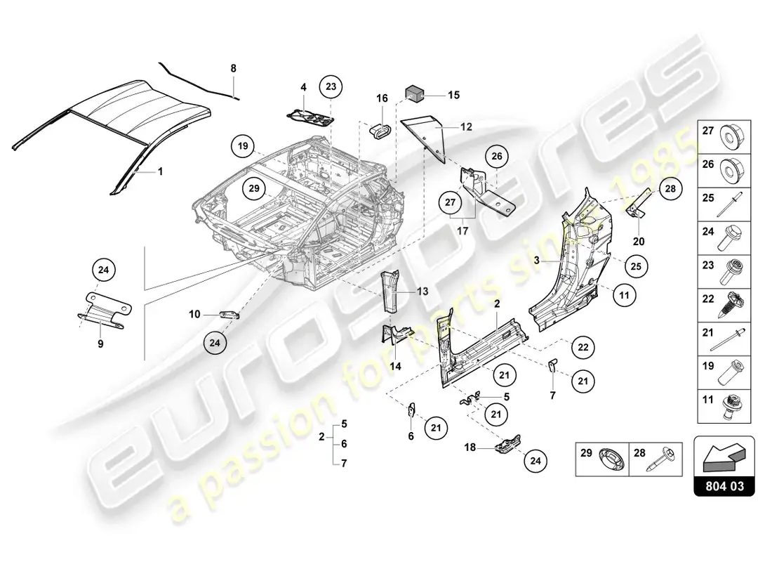 lamborghini sto (2021) roof reinforcement parts diagram
