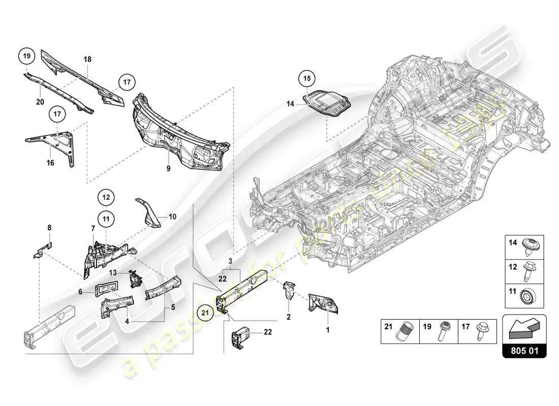 lamborghini urus (2020) underbody front parts diagram