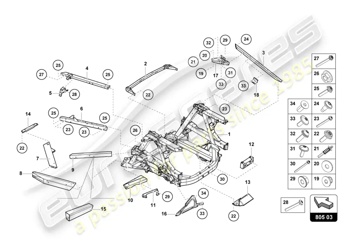 lamborghini sto (2021) chassis rear, inner parts diagram