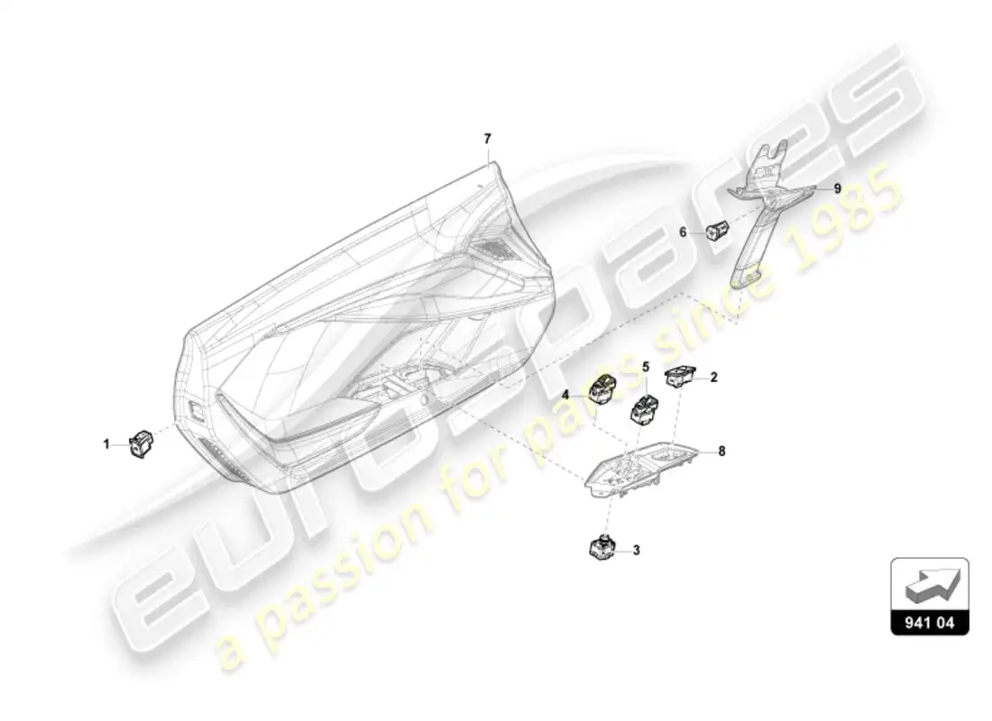 lamborghini revuelto coupe (2024) switch in door trim parts diagram