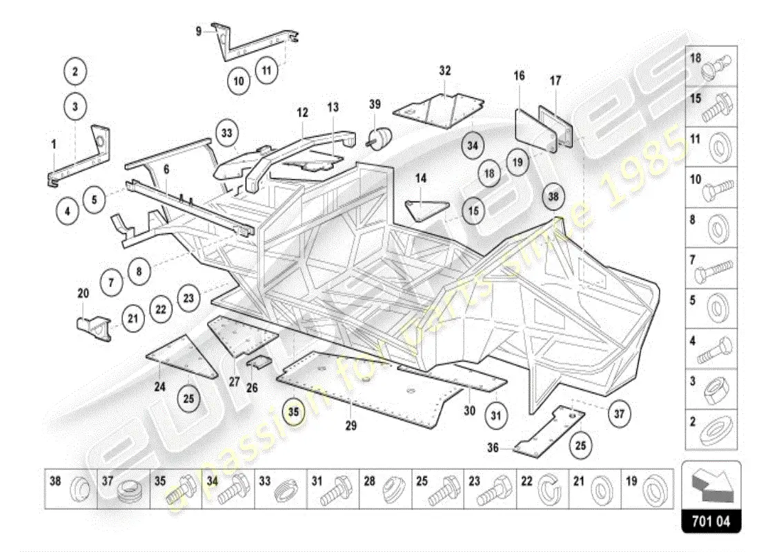 lamborghini diablo vt (1997) trim frame front part parts diagram