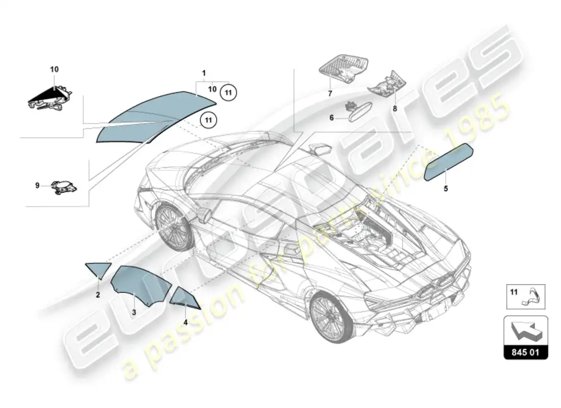 lamborghini revuelto coupe (2024) window glasses parts diagram