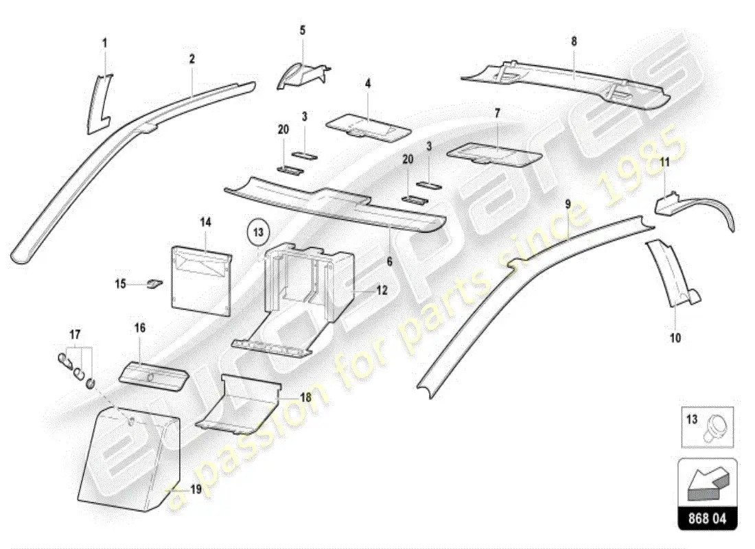 lamborghini diablo vt (1997) interior decor parts diagram