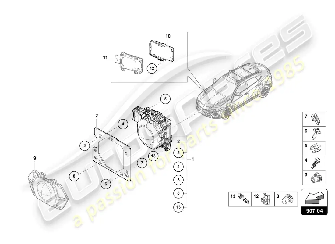 lamborghini urus (2020) radar sensor parts diagram