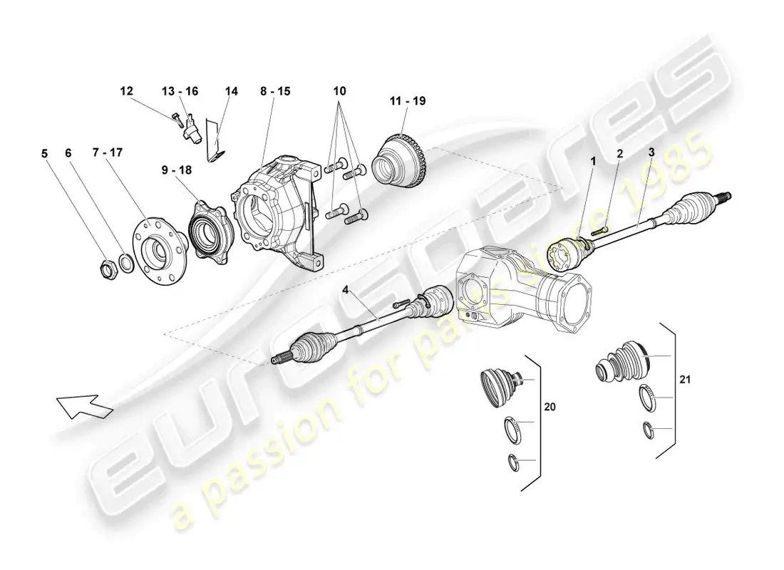 lamborghini lp640 coupe (2008) drive shaft front parts diagram