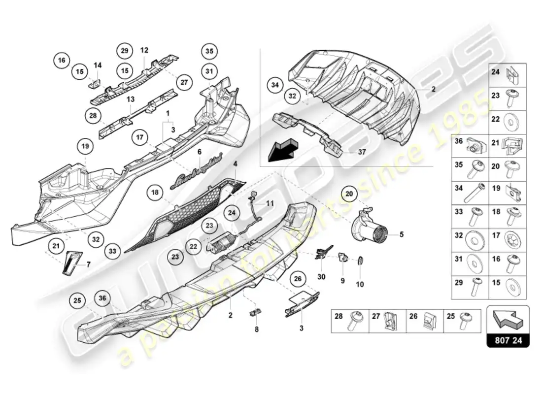 lamborghini ultimae (2022) bumper, complete rear parts diagram