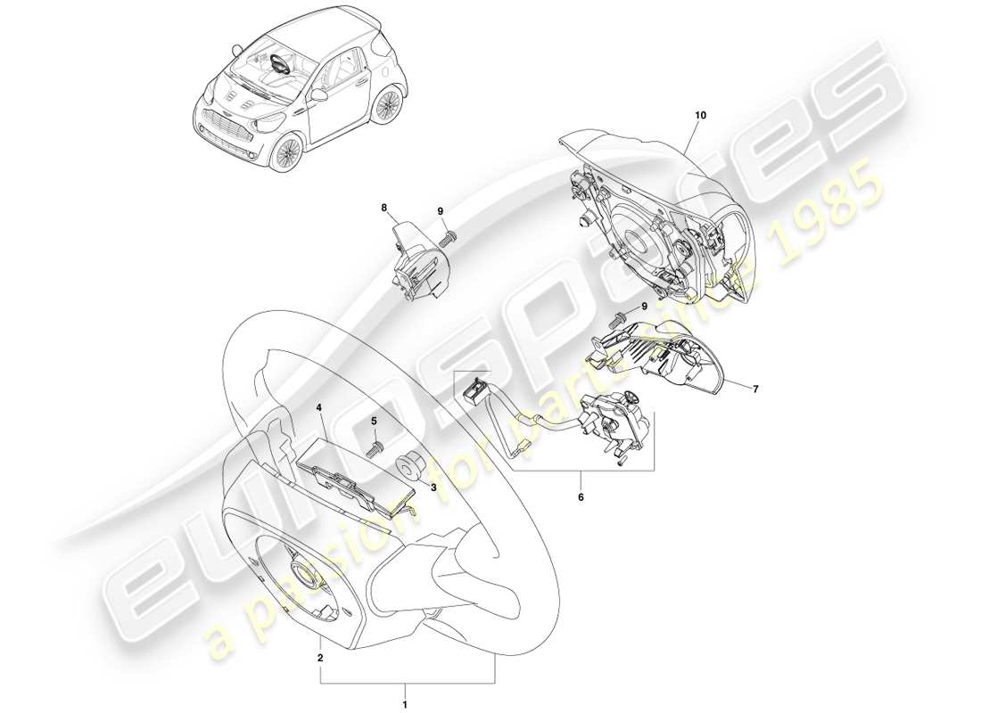 aston martin cygnet (2012) steering wheel assembly part diagram