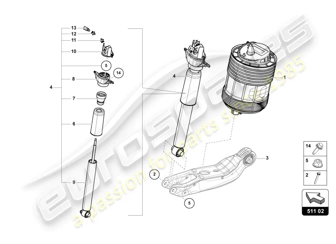 lamborghini urus (2022) shock absorber rear parts diagram