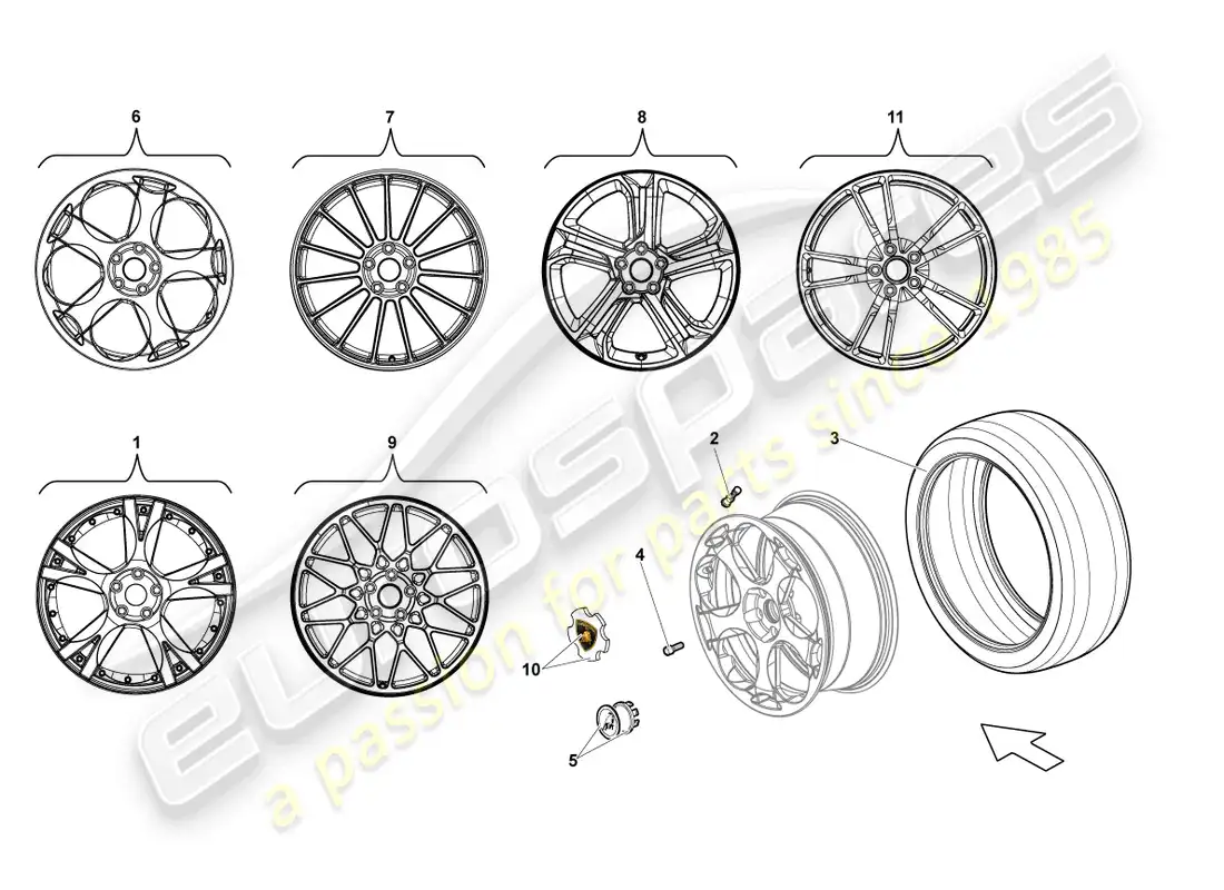 lamborghini lp550-2 spyder (2013) aluminium rim front parts diagram