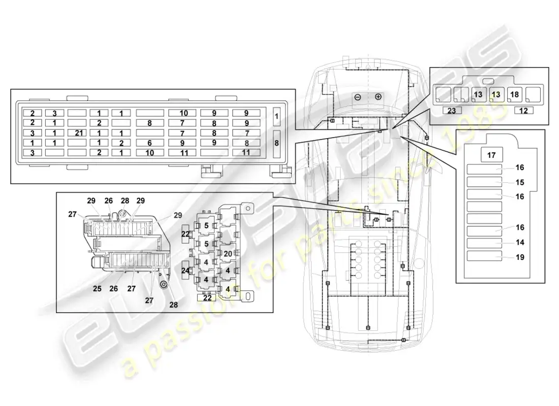 lamborghini lp560-4 coupe fl ii (2014) central electrics parts diagram