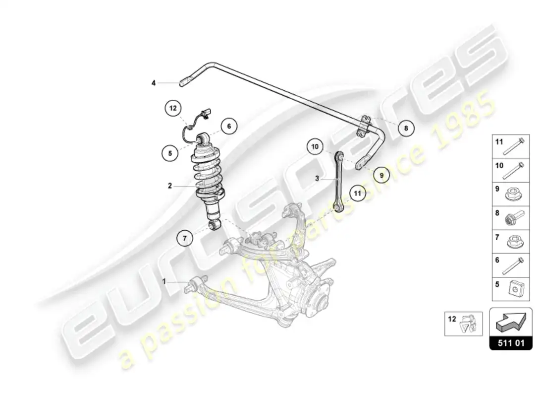 lamborghini evo spyder (2024) shock absorber rear parts diagram