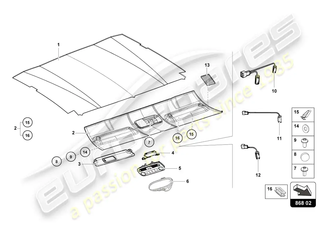 lamborghini tecnica (2024) roof trim parts diagram