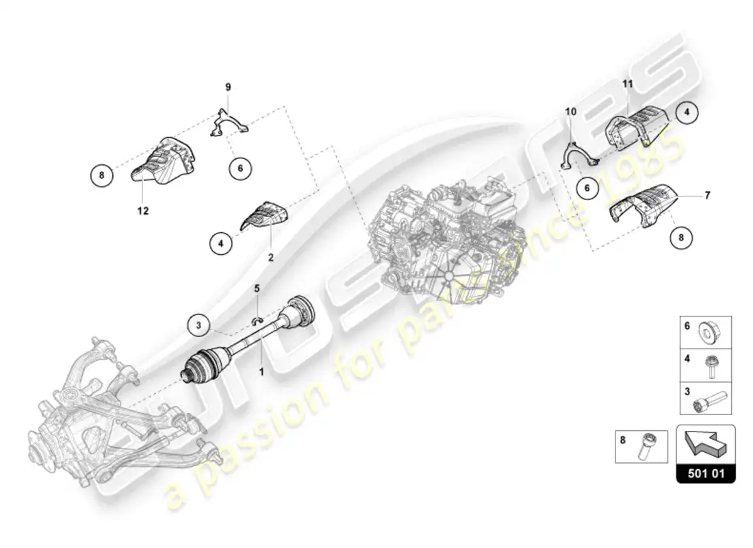 lamborghini evo spyder (2024) axle shaft rear parts diagram