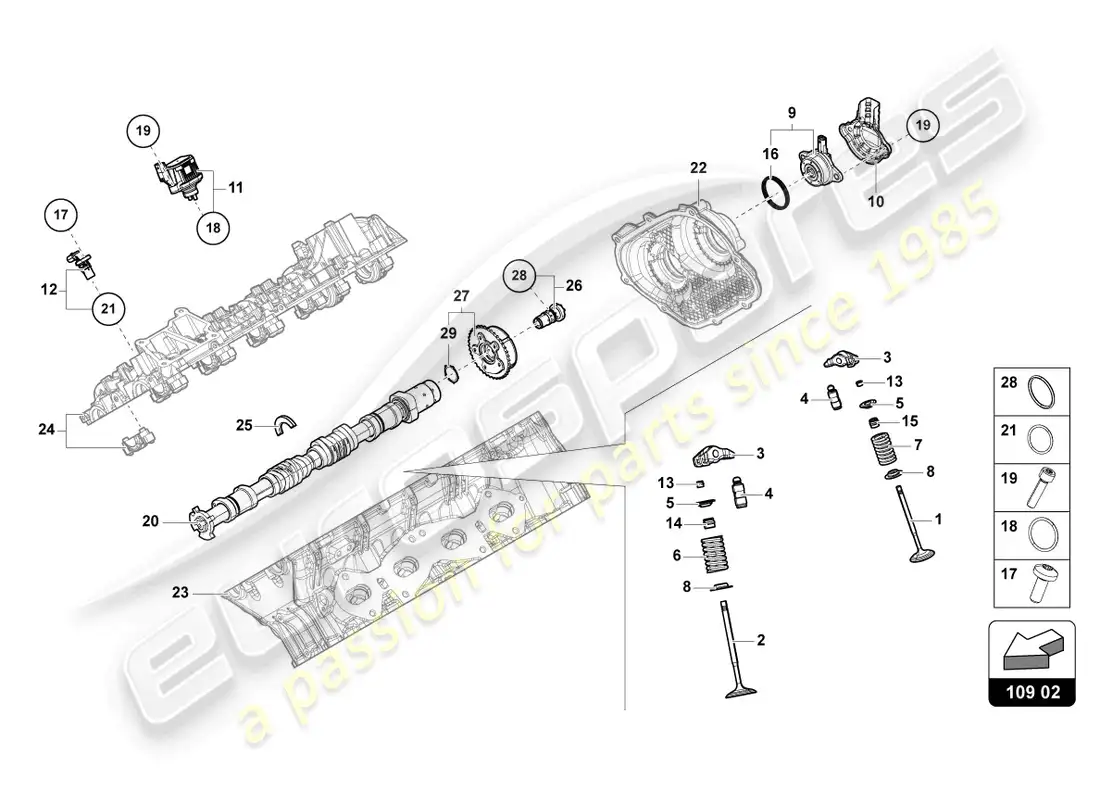 lamborghini urus s (2023) camshaft, valves parts diagram
