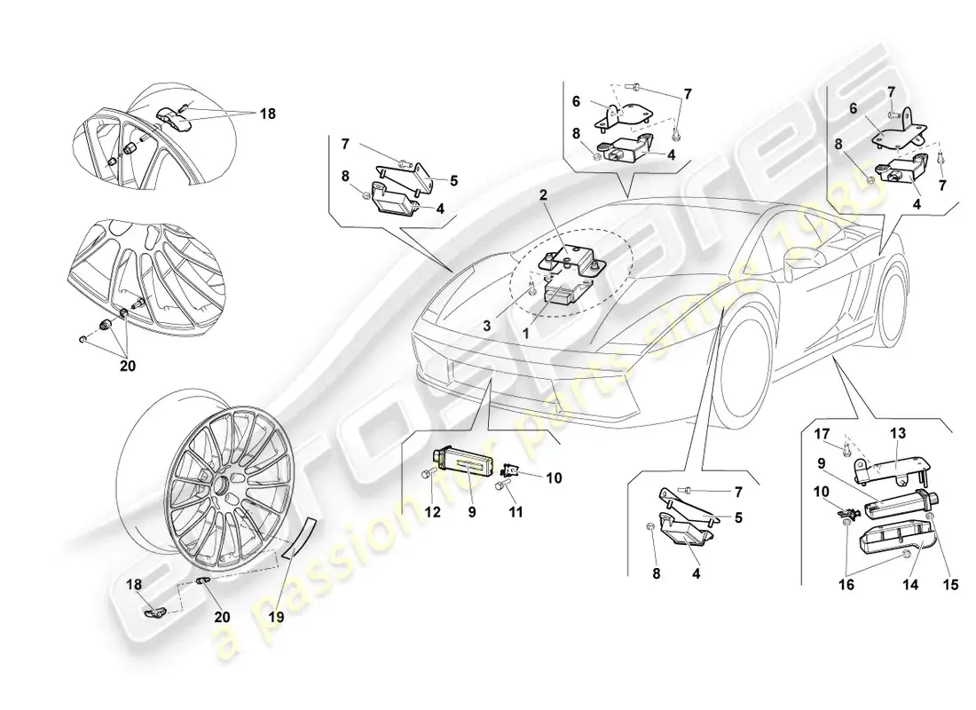 lamborghini lp550-2 spyder (2013) control unit for tyre pressure control parts diagram