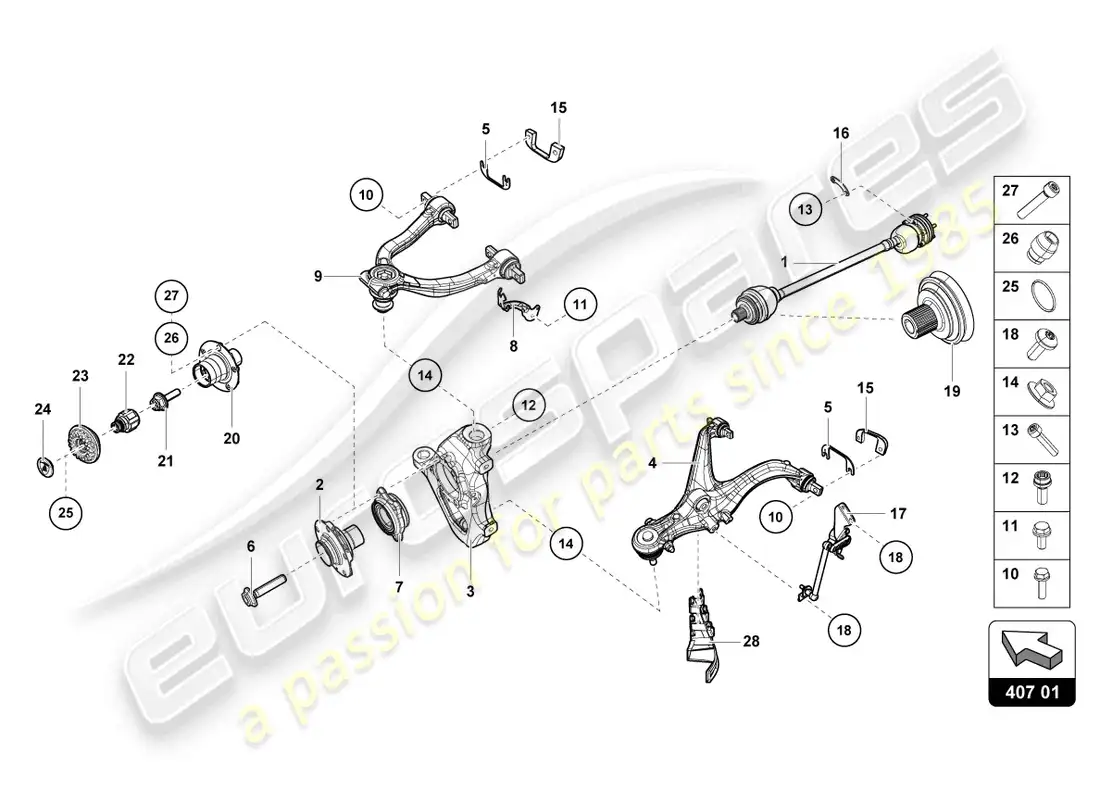 lamborghini evo coupe 2wd (2022) axle shaft front parts diagram