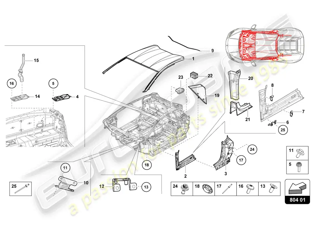 lamborghini evo coupe 2wd (2023) roof parts diagram