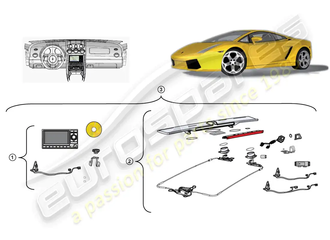 lamborghini gallardo spyder (accessories) retrofit kit for navi- gation unit parts diagram