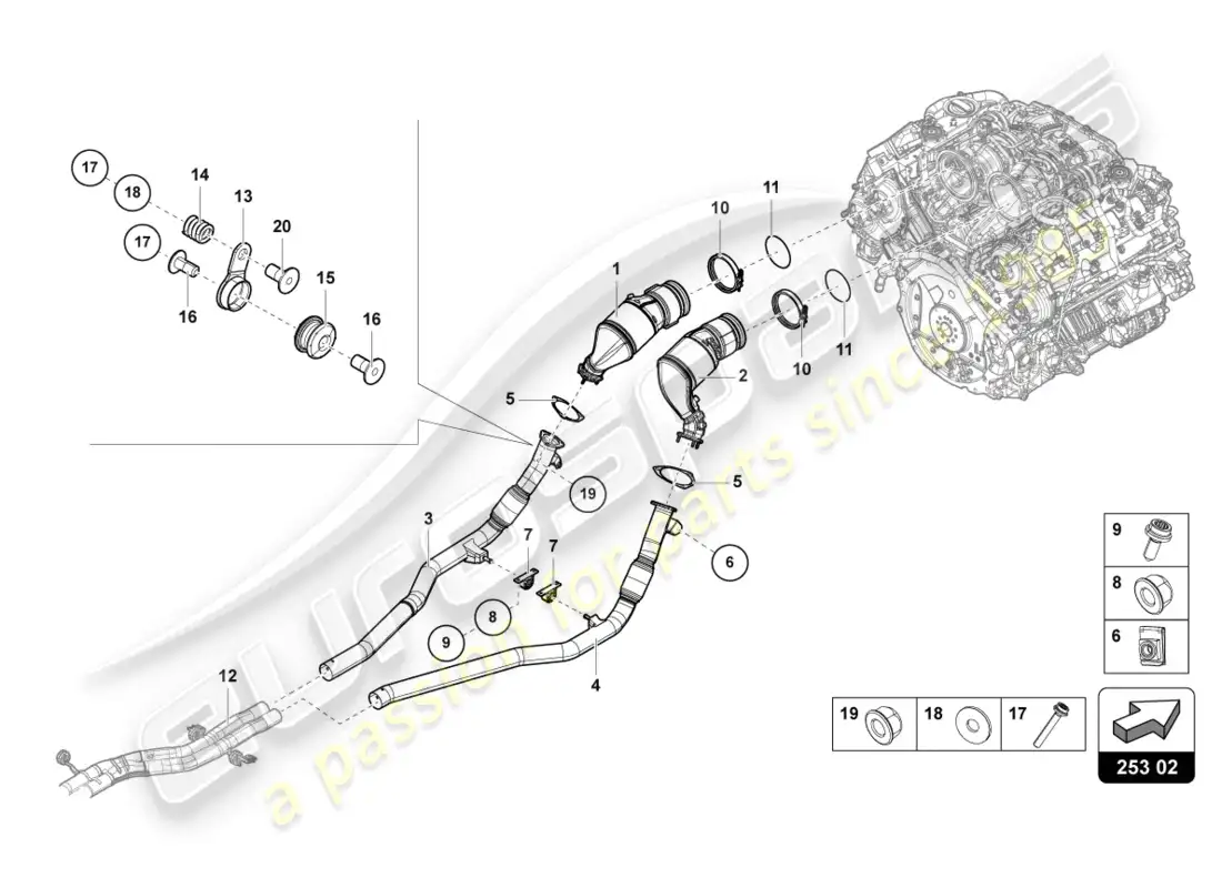 lamborghini urus (2020) catalytic converter parts diagram
