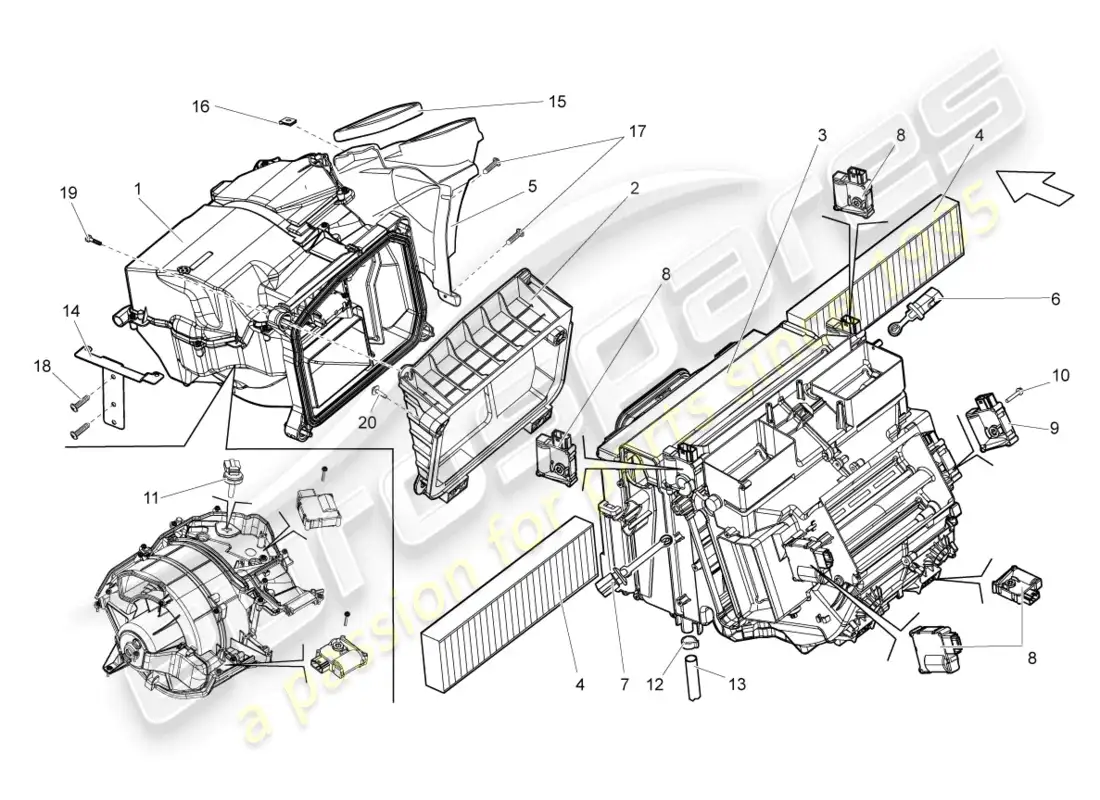 lamborghini lp560-4 spider (2012) air distribution housing for electronically controlled air-conditioning system parts diagram