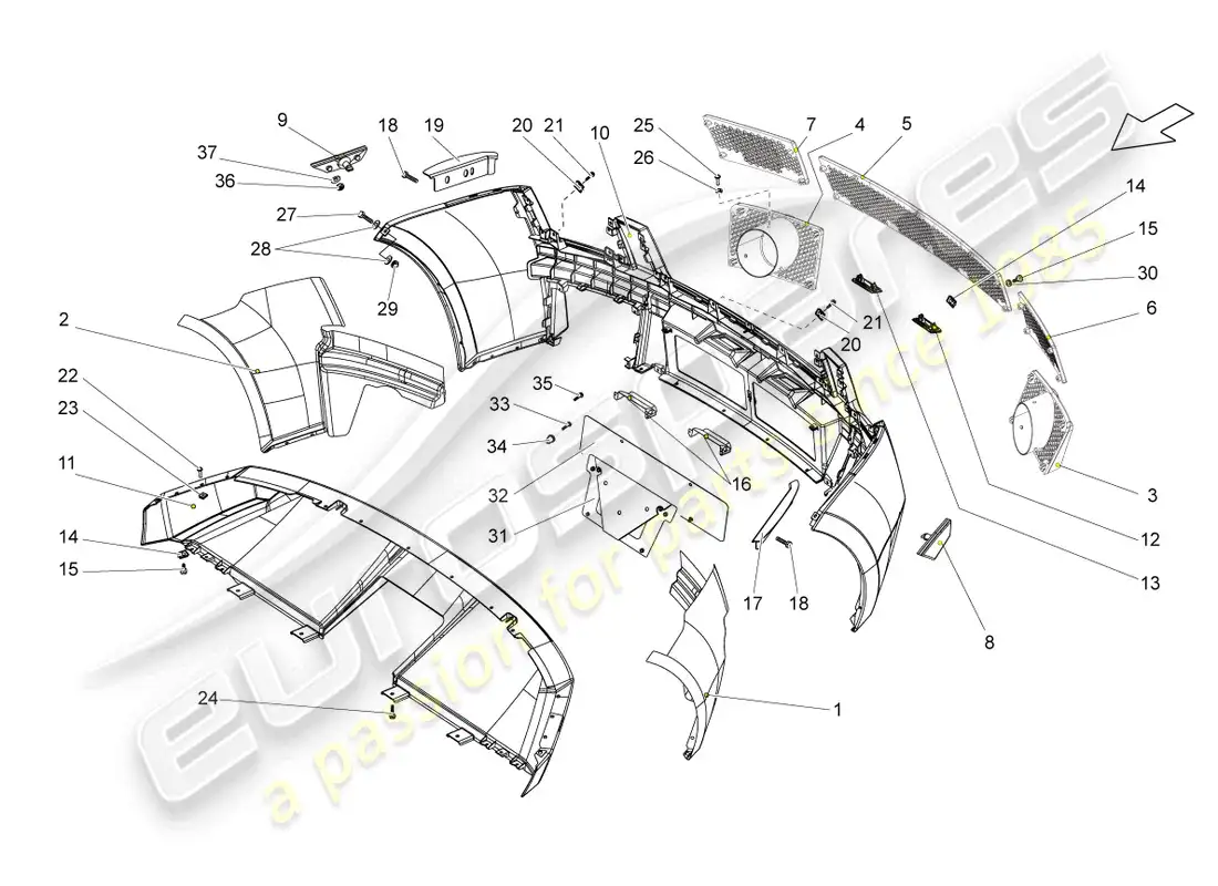 lamborghini gallardo coupe (2007) bumper rear parts diagram