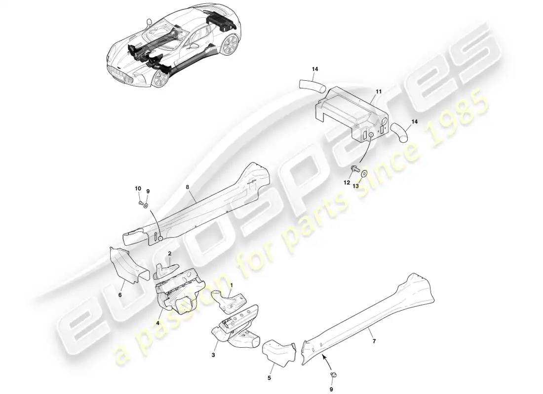 aston martin one-77 (2011) exhaust heatshield assy parts diagram