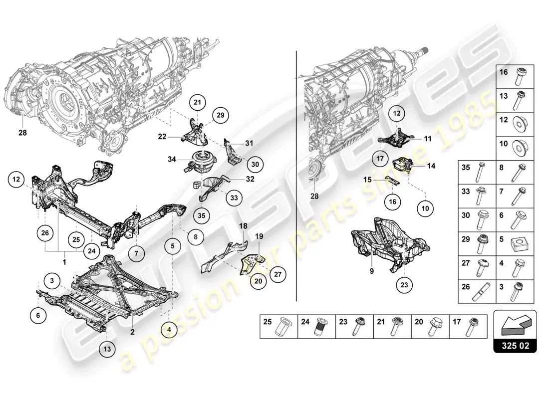 lamborghini urus (2022) transmission securing parts parts diagram