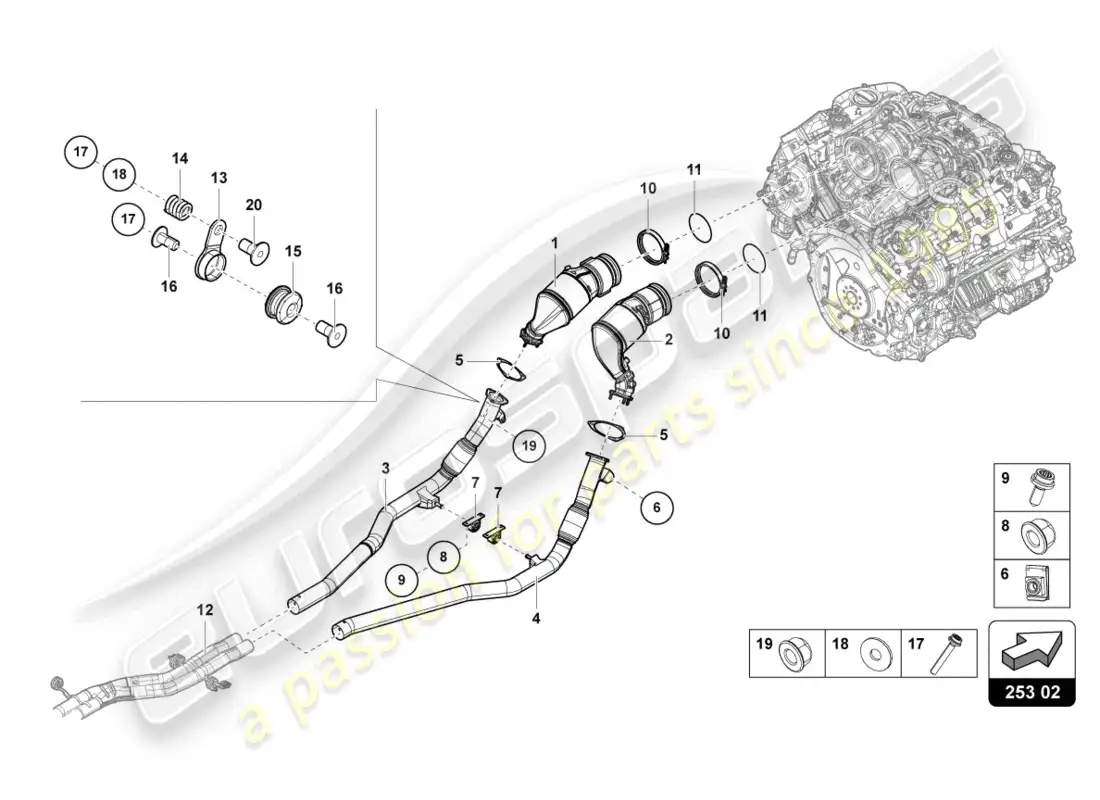 lamborghini urus (2022) catalytic converter parts diagram