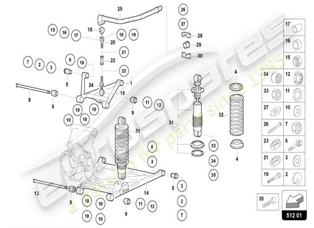 lamborghini diablo vt (1998) suspension rear parts diagram