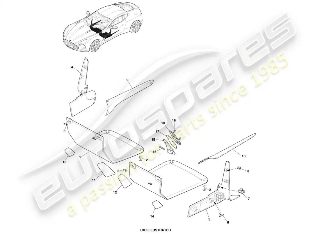 aston martin one-77 (2011) floor trim parts diagram