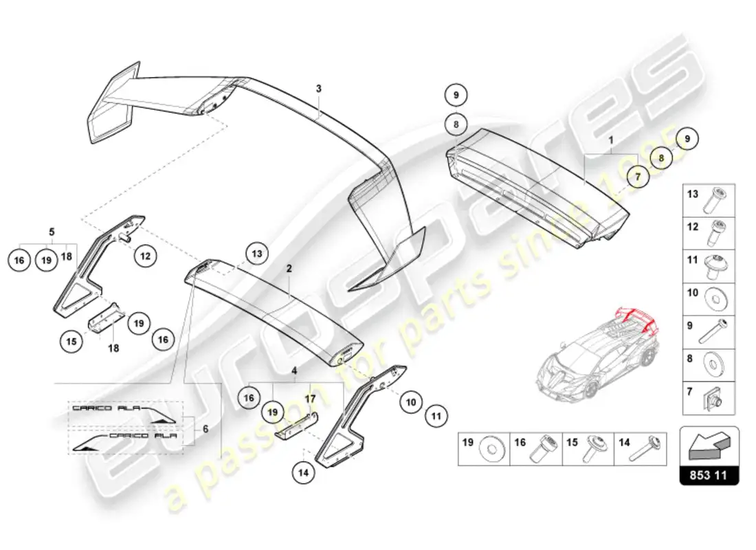 lamborghini sto (2023) rear spoiler parts diagram