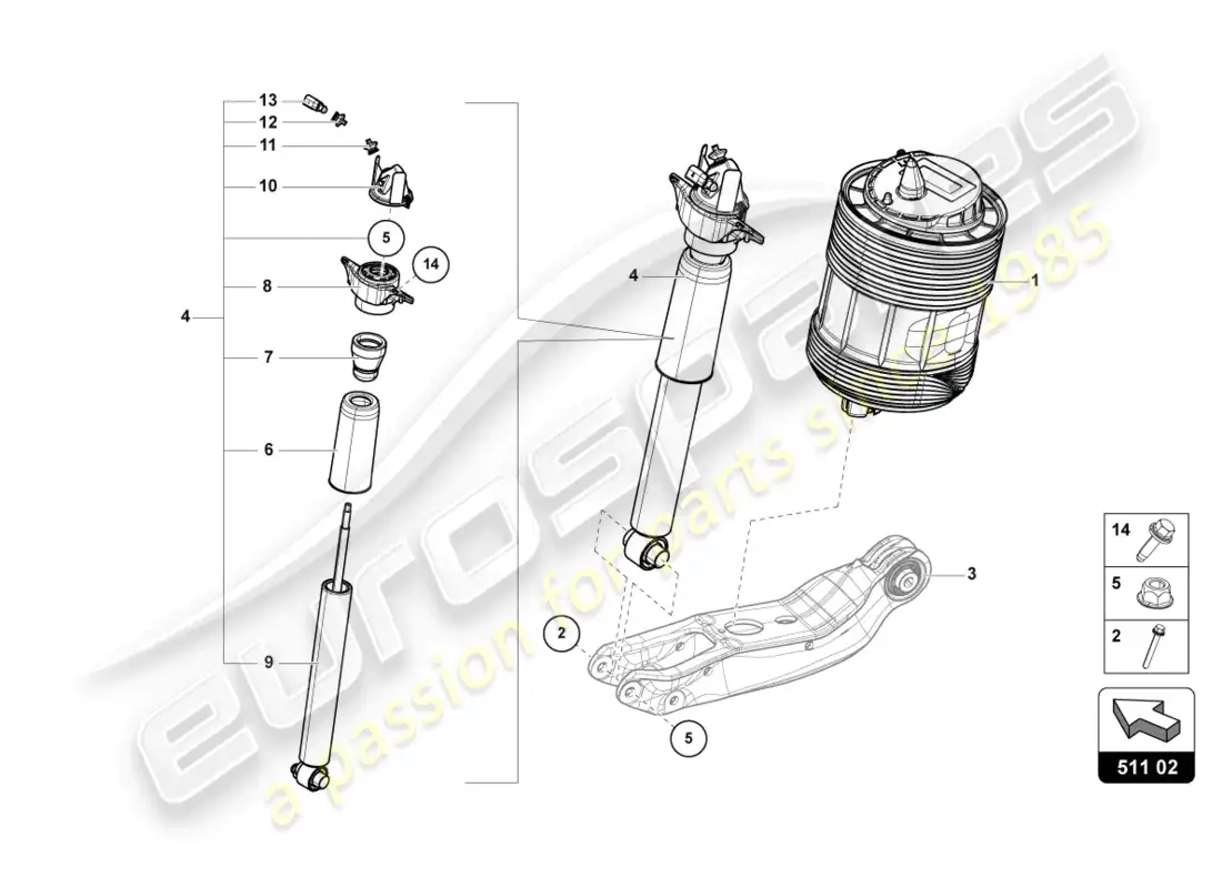 lamborghini urus (2021) shock absorber rear parts diagram