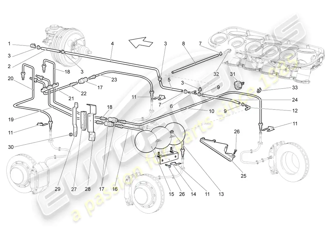 lamborghini gallardo spyder (2006) brake pipe part diagram