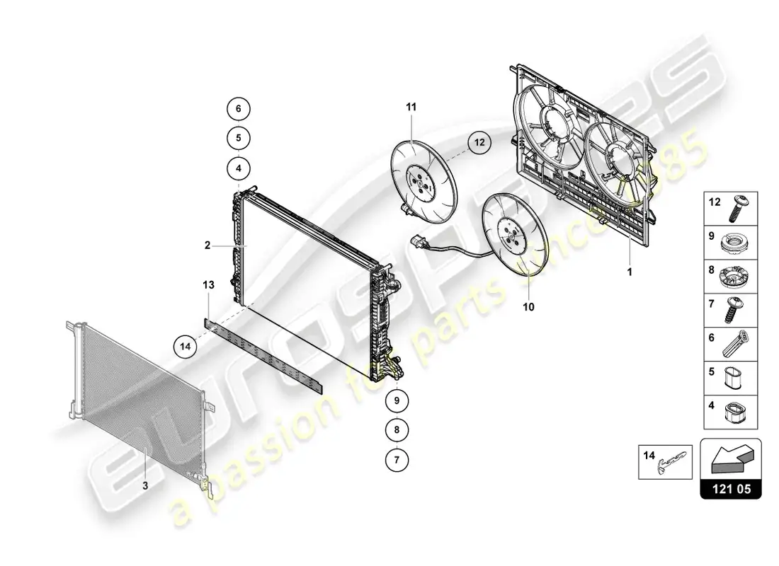 lamborghini urus (2020) radiator fan parts diagram