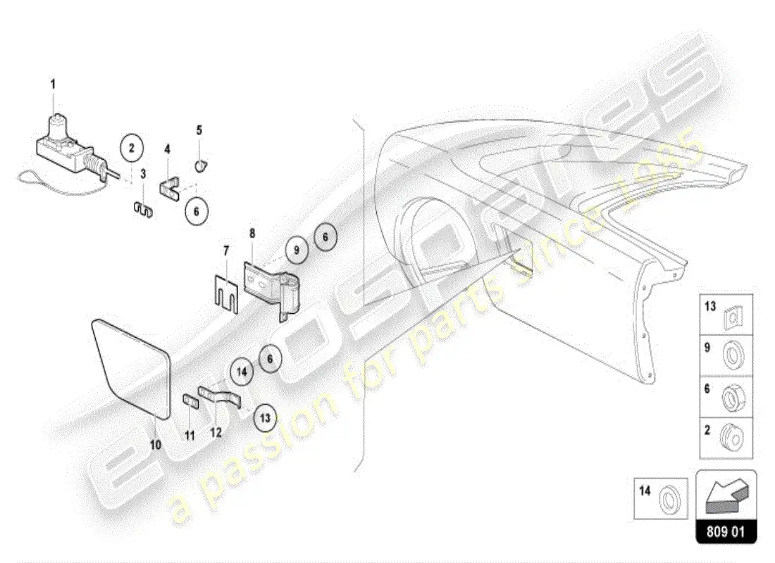 lamborghini diablo vt (1995) fuel filler flap parts diagram