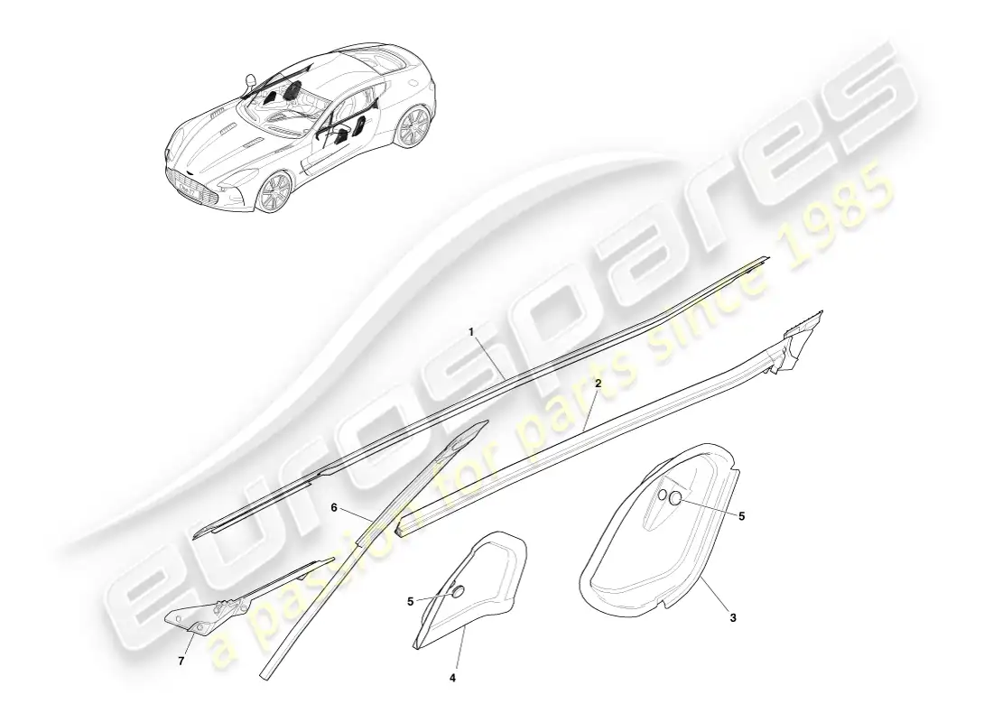 aston martin one-77 (2011) door waist seals parts diagram