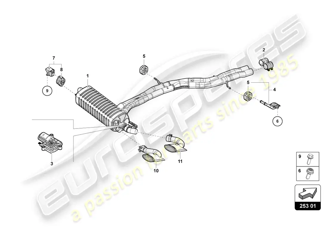 lamborghini urus (2022) rear silencer parts diagram