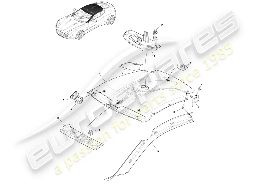 aston martin one-77 (2011) headliner and pillar trim parts diagram