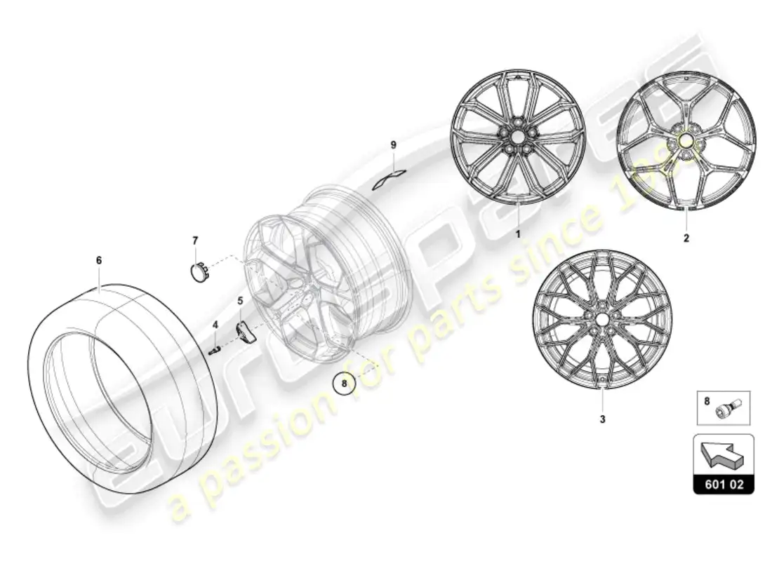 lamborghini revuelto coupe (2024) wheels/tyres rear parts diagram