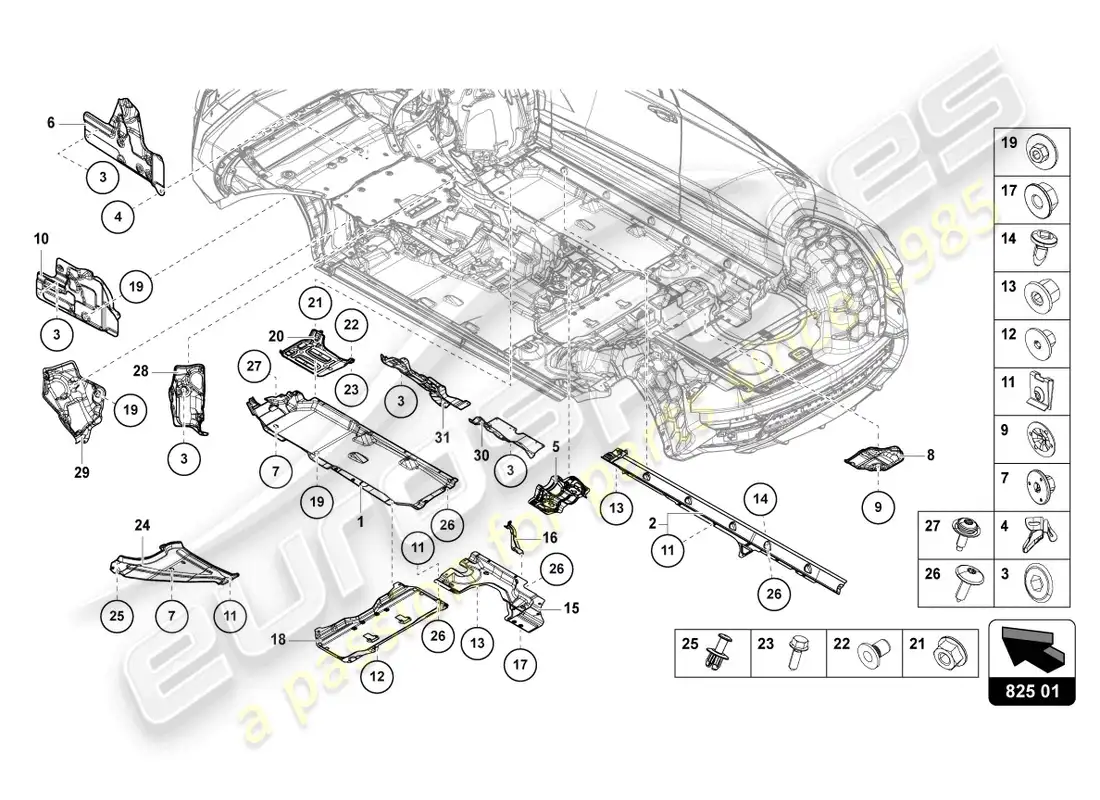 lamborghini urus (2021) underbody trim parts diagram
