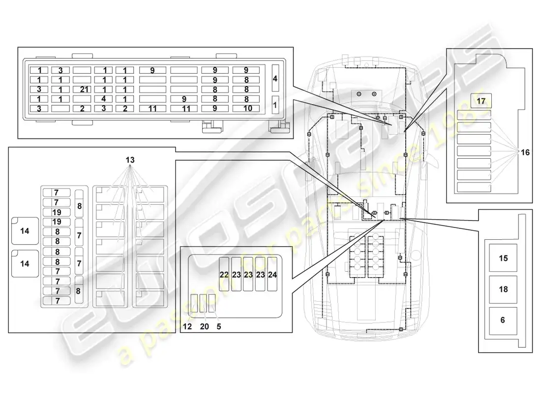 lamborghini gallardo spyder (2006) central electrics part diagram