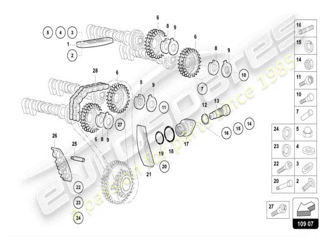 lamborghini diablo vt (1996) camshaft, valves parts diagram