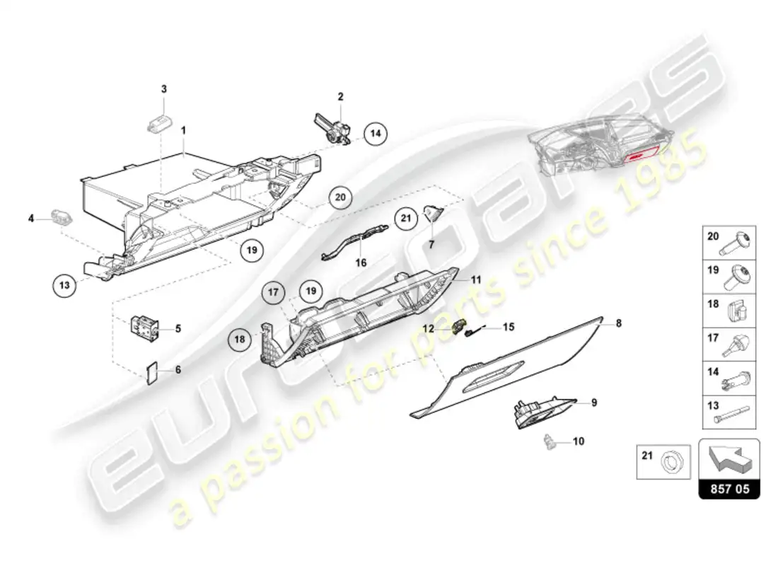 lamborghini revuelto coupe (2024) glove box parts diagram