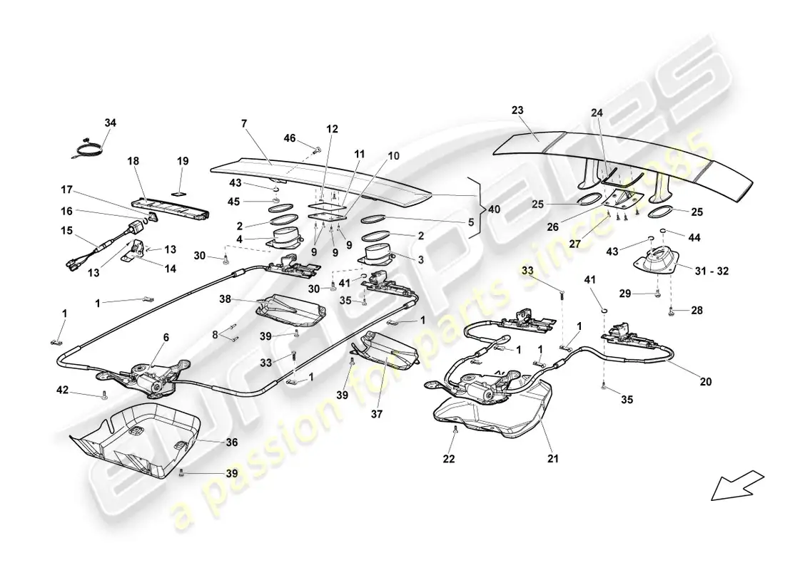 lamborghini lp550-2 spyder (2011) spoiler for rear lid parts diagram