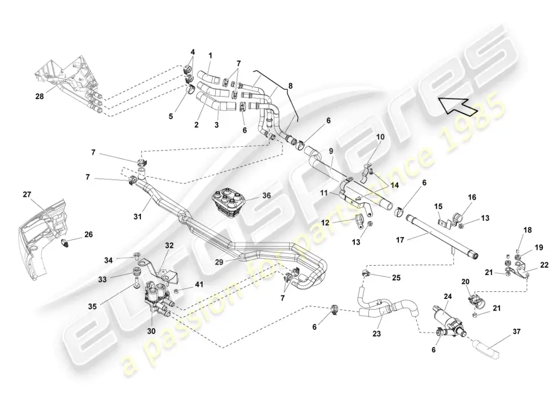 lamborghini lp560-4 spider (2012) coolant hoses and pipes parts diagram
